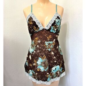 Y2K Womens Babydoll Top Sz Small Coquette Dark Floral Whimsigoth Lace Vintage